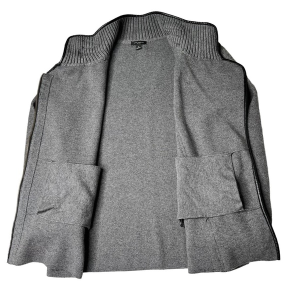 ANN TAYLOR Full Zip Buckle Collar Grey Wool Knit Moto Sweater Size S - Picture 11 of 16